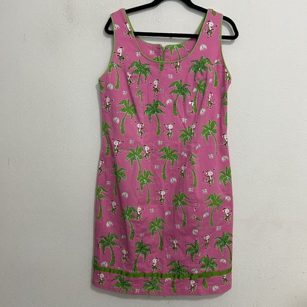 Vintage Vanity Collection‎ Pink Monkey Novelty Print Sleeveless Dress Size L